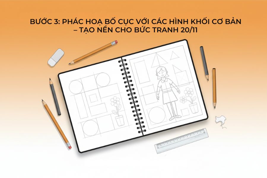 Phác họa bố cục với các hình khối.