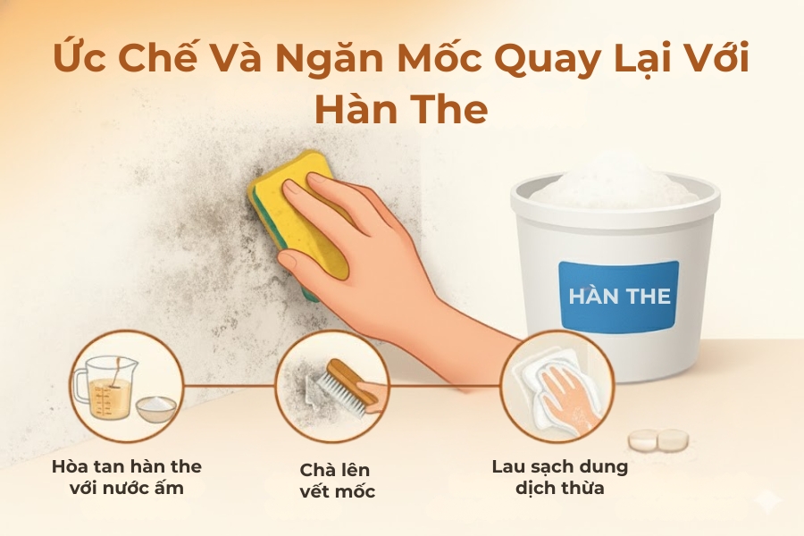 Quy trình sử dụng hàn the ức chế mốc tường.