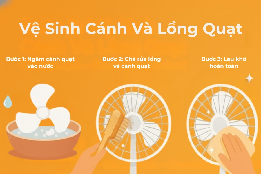 Quy trình vệ sinh cánh và lồng quạt (hình minh họa).