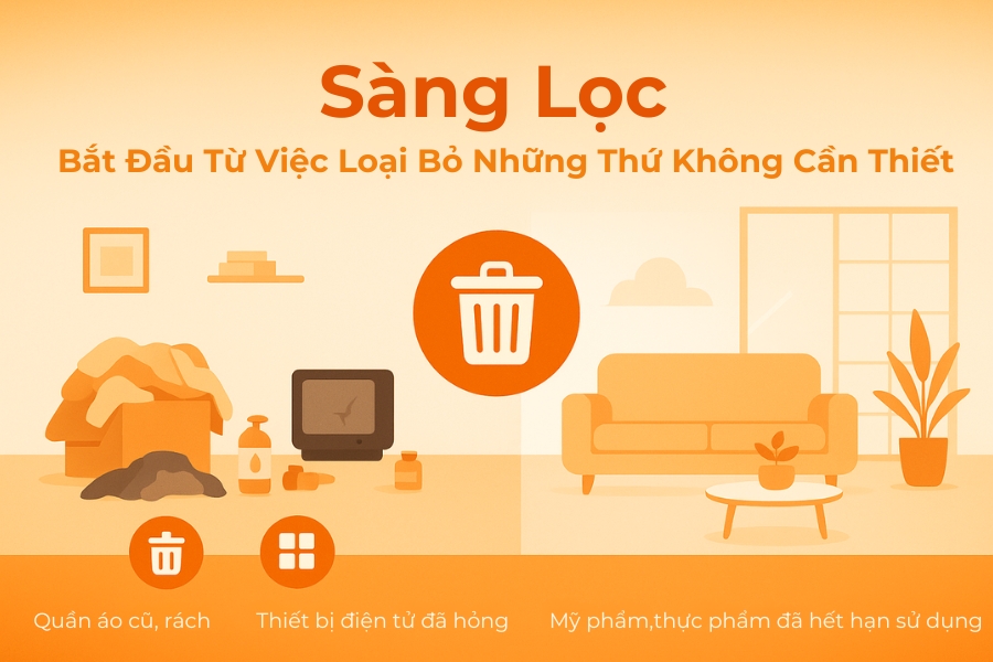 Sàng lọc và loại bỏ những vật dụng không cần thiết.