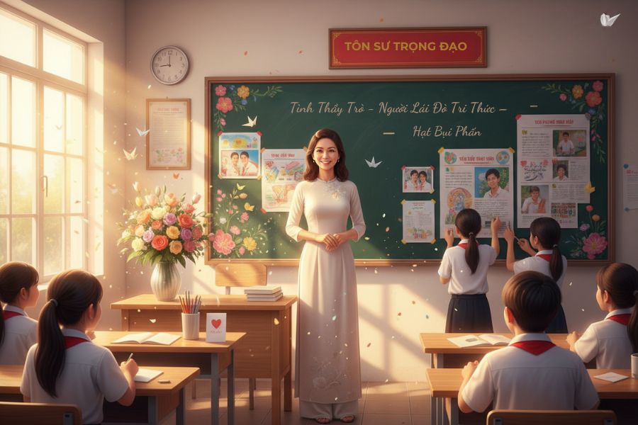 Thầy cô như hạt bụi phấn gieo mầm ước mơ cho chúng em (hình minh họa).