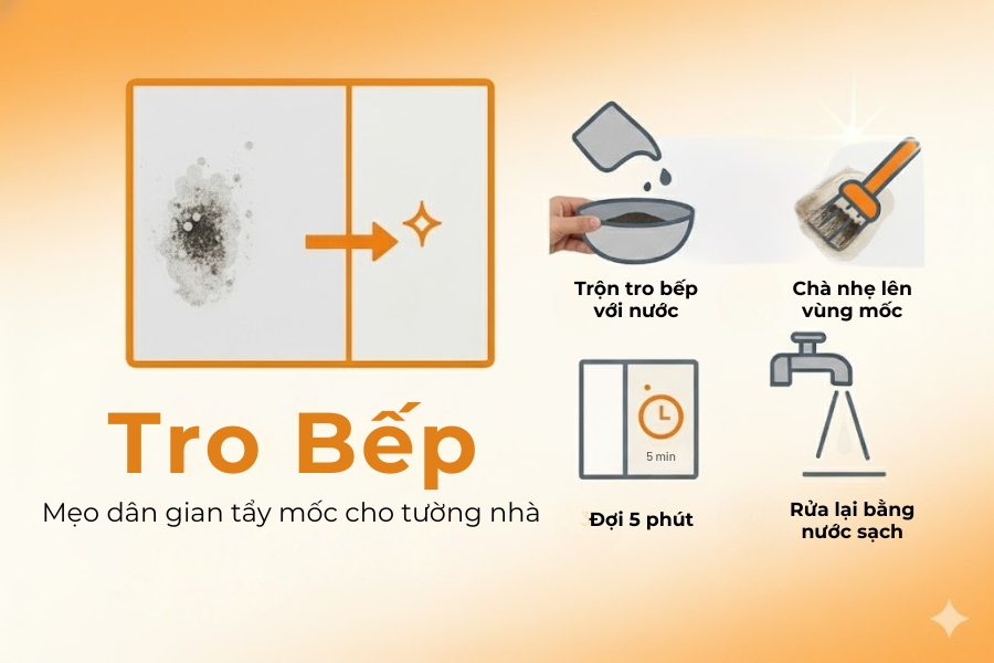 Tro bếp mẹo dân gian tẩy mốc hiệu quả.