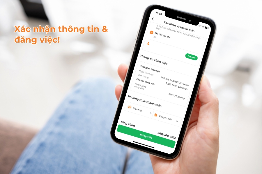 Xác nhận thông tin và đăng việc.