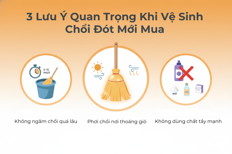 3 lưu ý quan trọng khi vệ sinh chổi đót mới mua.