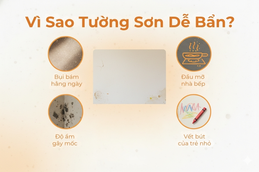 4 nguyên nhân dẫn đến tường sơn dễ bị bẩn.