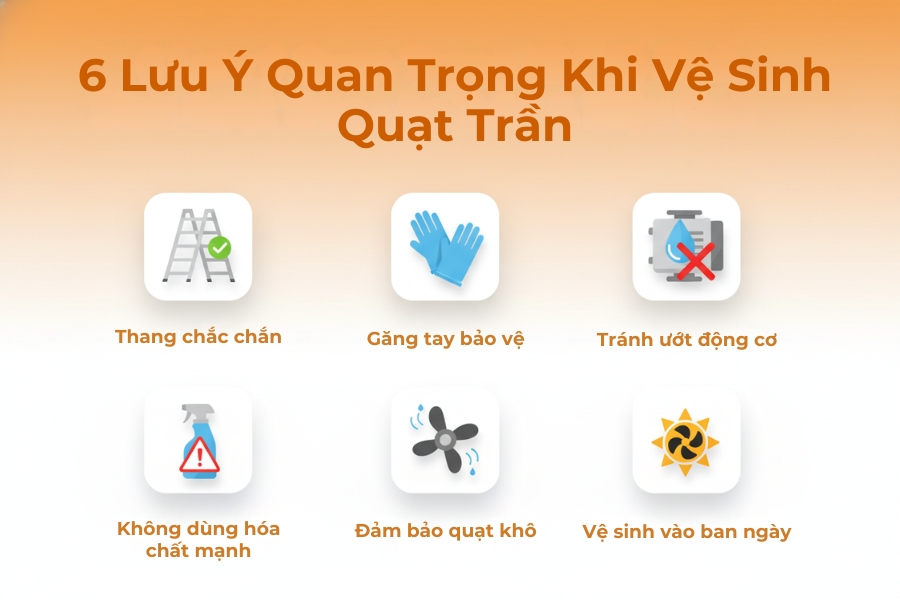 6 lưu ý quan trọng khi vệ sinh quạt trần.