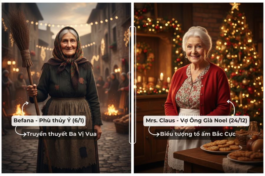 Befana và Mrs. Claus là hai nhân vật hoàn toàn khác nhau.