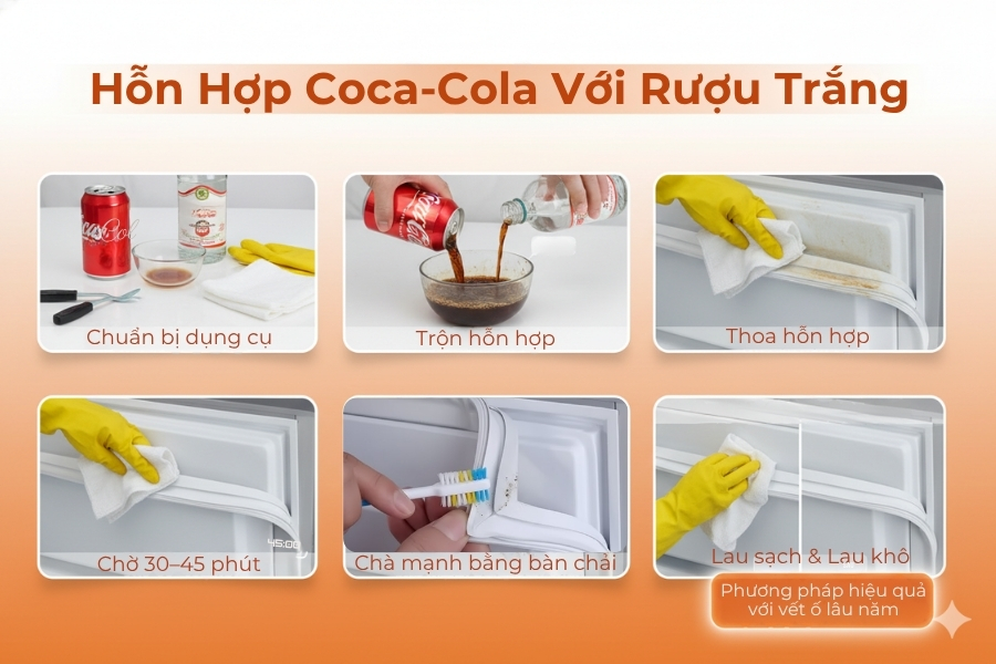 Cách sử dụng hỗn hợp coca cola với rượu trắng để tẩy vết mốc cứng đầu.