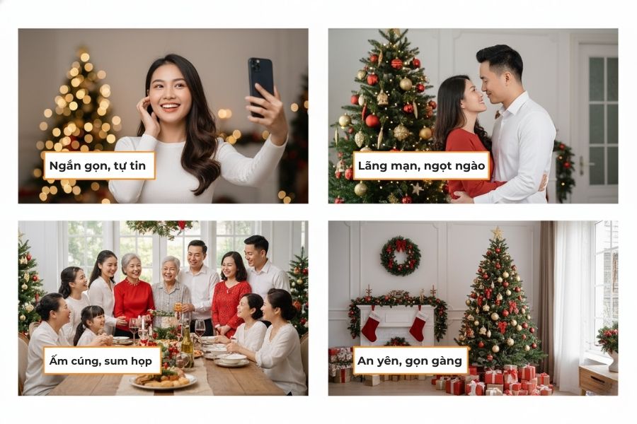 Chọn caption Noel chuẩn mood theo loại hình ảnh.