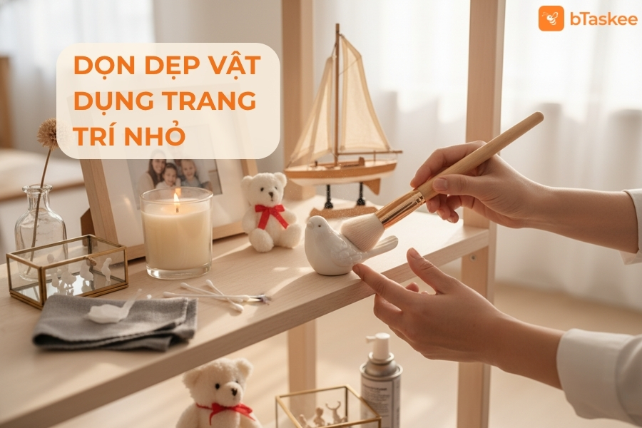 Dọn dẹp vật dụng trang trí nhỏ.