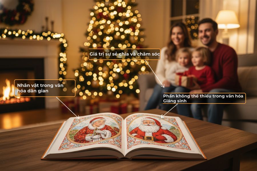 Dù không có thật, nhưng bà già Noel là biểu trưng cho sự sẻ chia và chăm sóc gia đình.