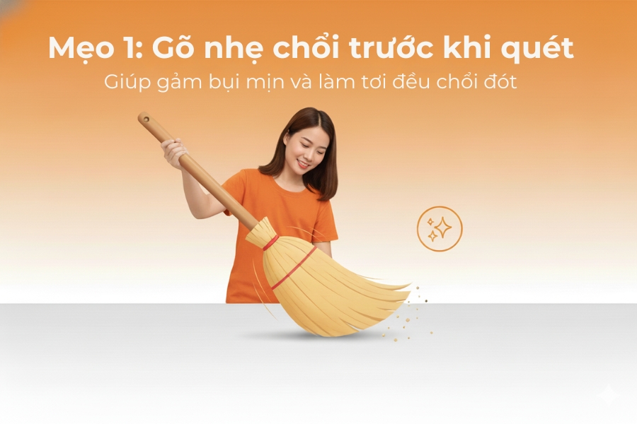 Gõ nhẹ chổi trước khi quét.