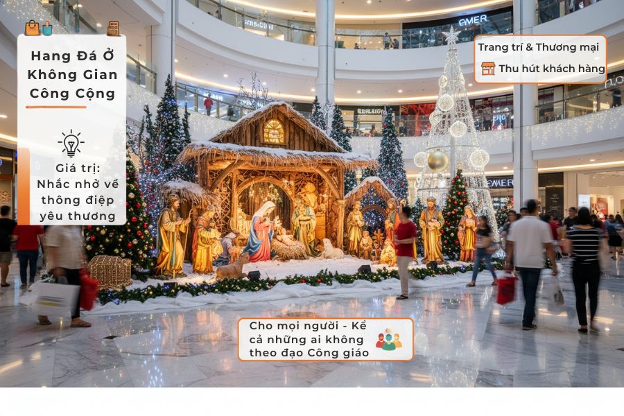 Hang đá quy mô lớn được dựng tại những khu vực công cộng.