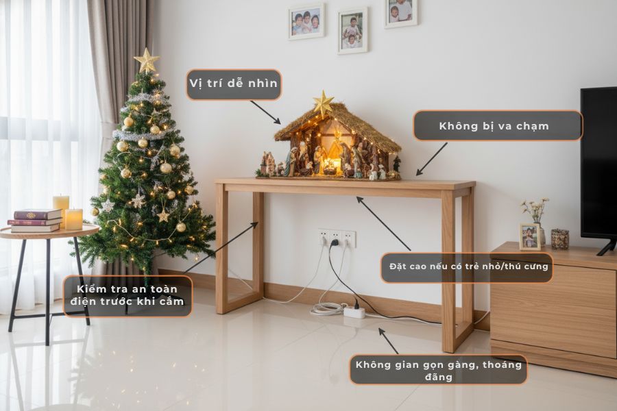 Hãy chuẩn bị không gian thật ấm cúng để làm hang đá Giáng sinh trong nhà.