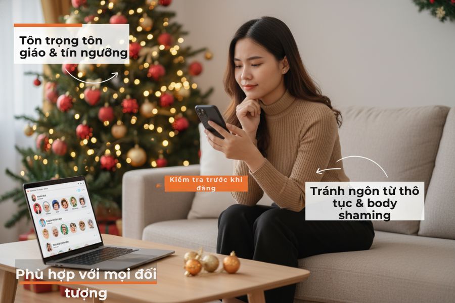 Hãy ghi nhớ 3 nguyên tắc để stt Noel vừa vui lại an toàn nhé.