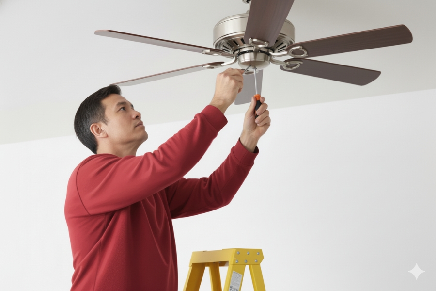 Kiểm tra ốc vít của quạt trần.