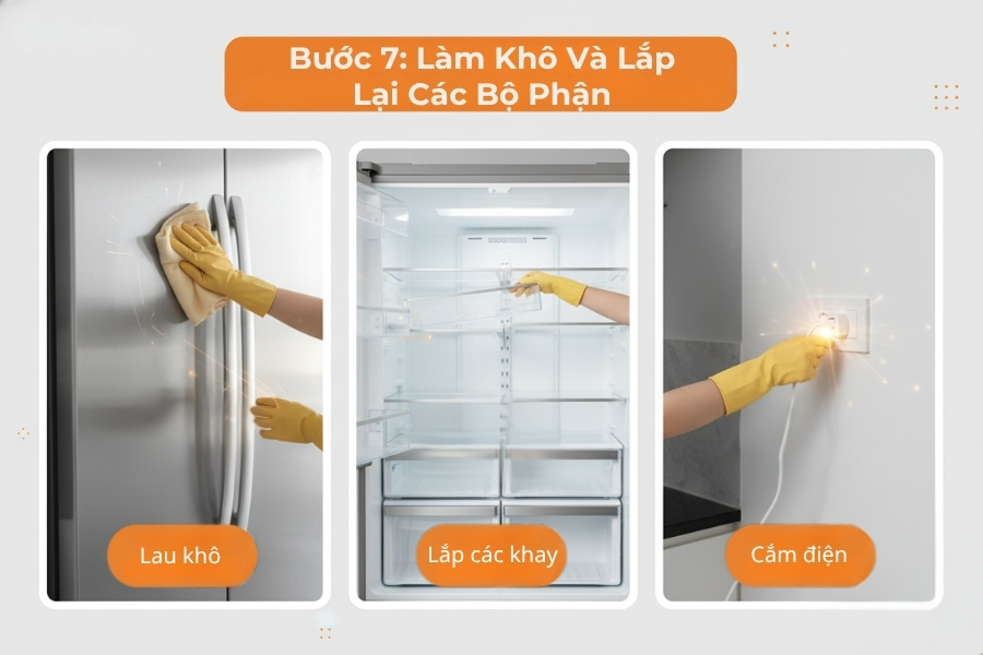 Làm khô và lắp lại các bộ phận để bắt đầu sử dụng.