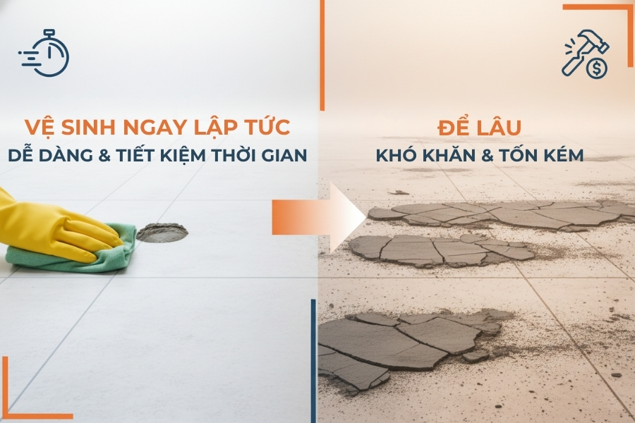 Nguyên nhân nên tẩy xi măng ngay sau khi thi công.