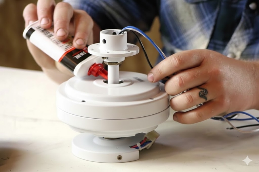 Tra dầu vào trục motor của máy quạt trần.