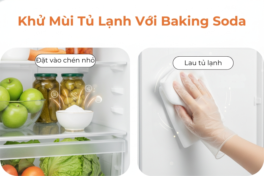 2 phương pháp sử dụng baking soda để khử mùi hiệu quả cho tủ lạnh.