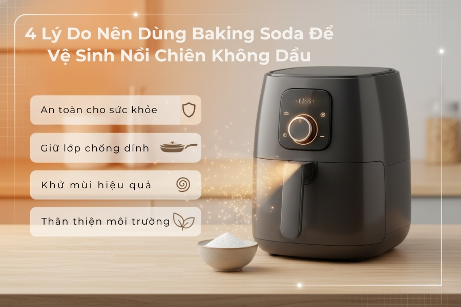 4 lý do nên dùng baking soda để vệ sinh nồi chiên không dầu.