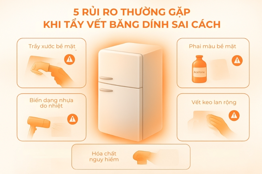 5 rủi ro thường gặp khi tẩy vết băng dính sai cách.