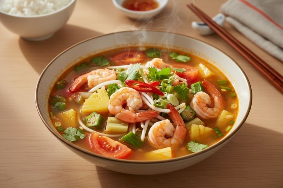 Bát canh chua tôm thanh nhiệt cho ngày hè.