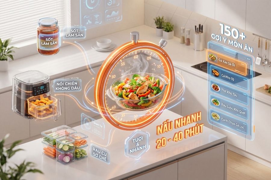 Bí quyết "nấu nhanh" với quy trình sơ chế và sắp xếp bếp thông minh.