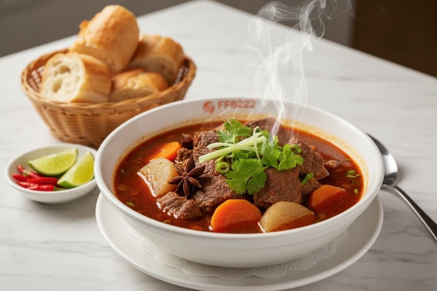 Bò kho ăn kèm bánh mì, bữa tối đổi vị hoàn hảo.