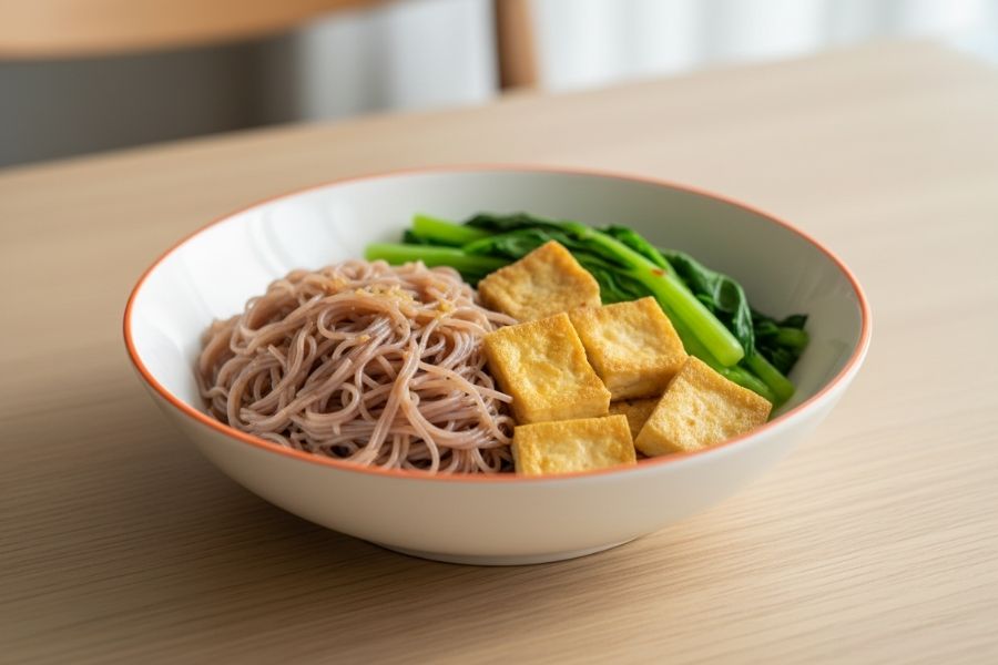 Bún gạo lứt trộn ức gà/đậu hũ.