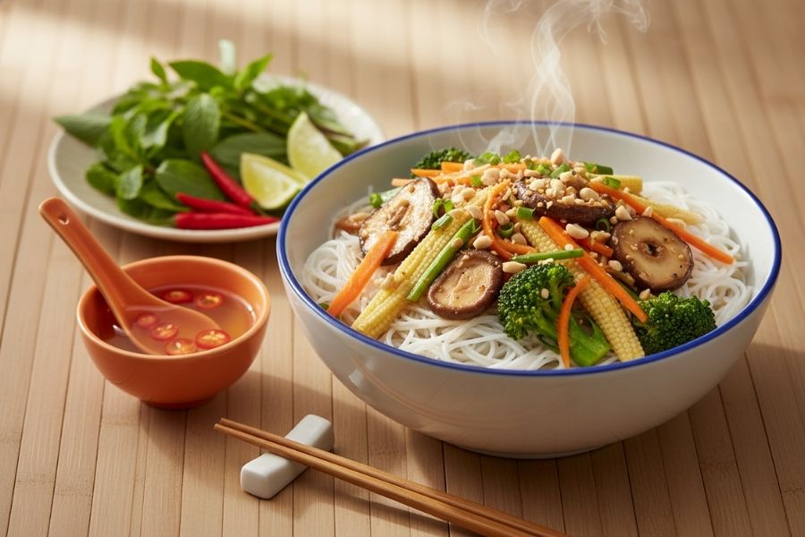 Bún nấm chay thanh đạm.