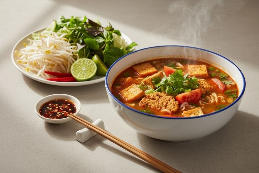 Bún riêu chay nấu từ sữa đậu nành.