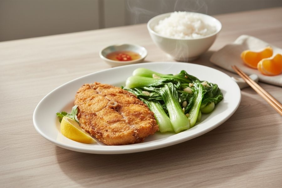 Cá basa phi lê chiên giòn rụm.