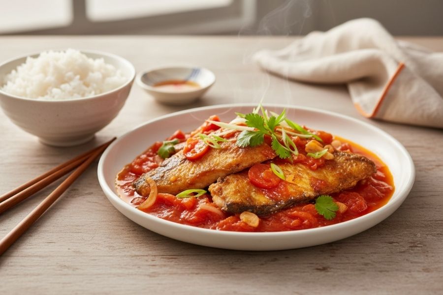 Cá basa sốt cà chua mềm ngọt, trẻ em rất thích.