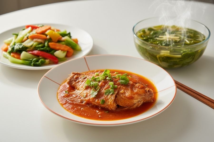 Cá diêu hồng nguyên con sốt cà chua bắt mắt.