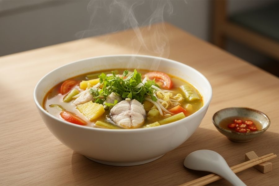 Canh chua cá lóc bông điên điển.