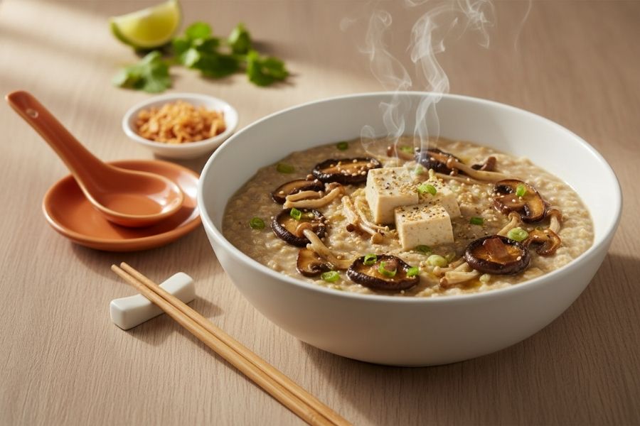 Cháo yến mạch nấm hương bổ dưỡng.