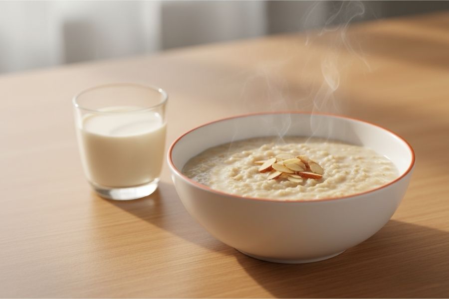 Cháo yến mạch nấu sữa hạt.
