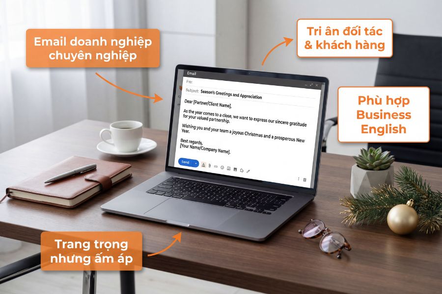 Chúc Giáng Sinh tiếng Anh cho khách hàng cần tông giọng chuyên nghiệp & biết ơn.