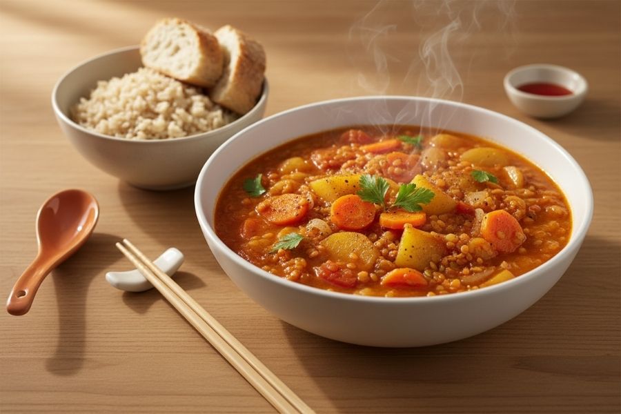 Đậu lăng hầm rau củ giàu protein.