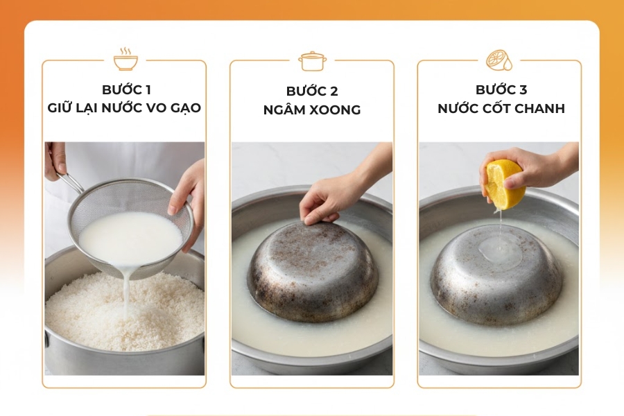 Dùng nước vo gạo cho nồi nhôm bị xỉn màu.