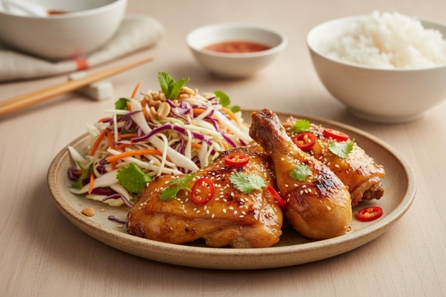 Gà nướng mật ong da giòn thịt ẩm.