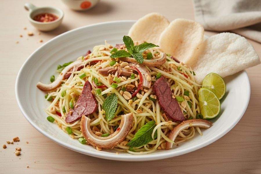 Gỏi bò bóp thấu chua ngọt dễ ăn.