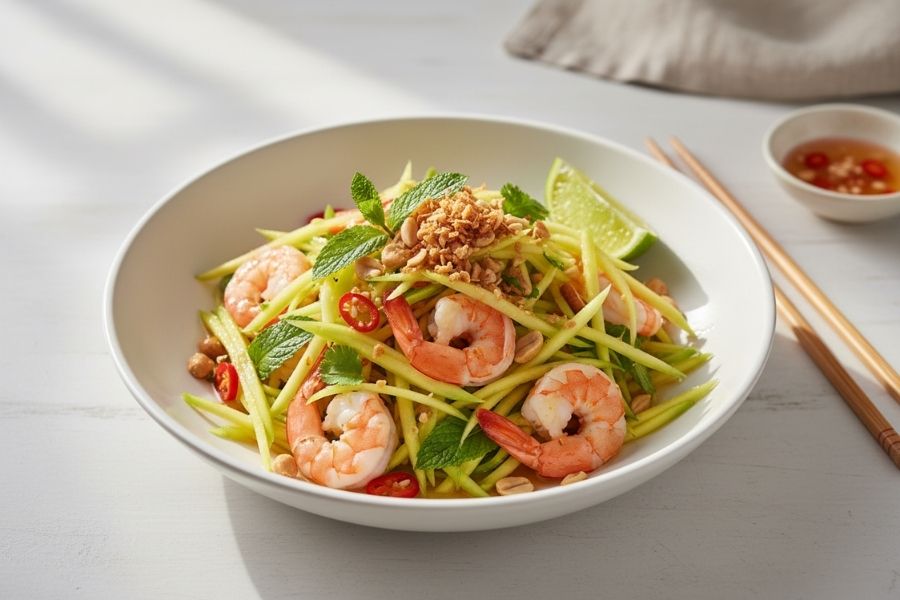 Gỏi xoài tôm khô chua cay kích thích vị giác.