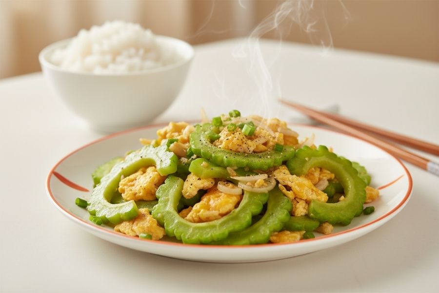 Khổ qua xào trứng, vị đắng nhẹ tốt cho sức khỏe.