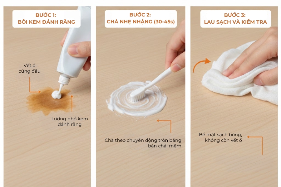 Loại bỏ vết ố bằng kem đánh răng.