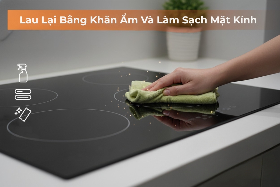 Loại các cặn bẩn bằng khăn ẩm và làm sạch bề mặt kính.