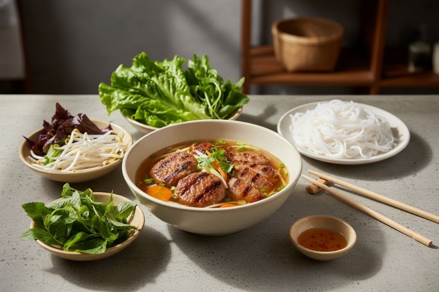 Mẹt bún chả Hà Nội thơm lừng.