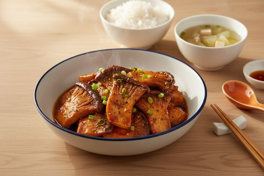 Nấm đùi gà kho tiêu, món chay hao cơm.