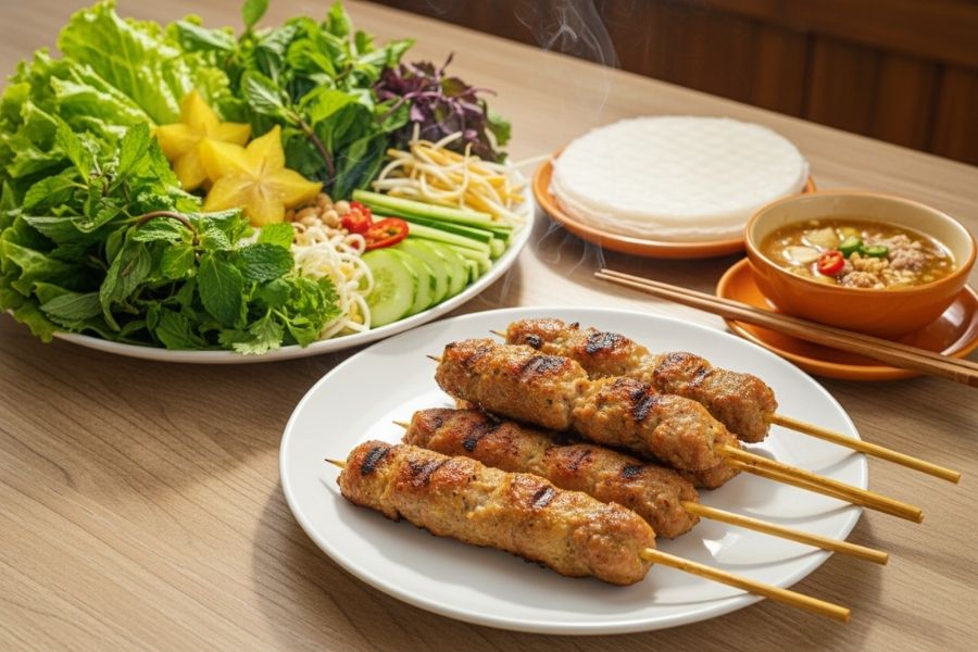 Nem lụi nướng sả cây thơm phức.